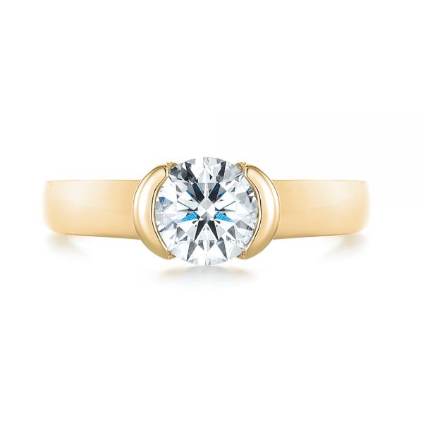14k Yellow Gold 14k Yellow Gold Solitaire Semi-bezel Diamond Engagement Ring - Top View - 104583