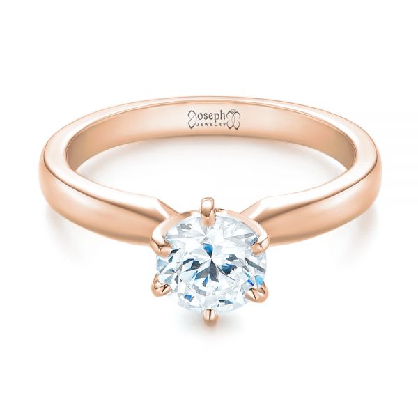 18k Rose Gold 18k Rose Gold Solitaire Six Prong Engagement Ring - Flat View -  104096