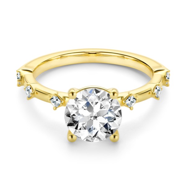 14k Yellow Gold Spaced Accent Diamond Engagement Ring - Flat View -  108145