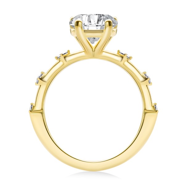 14k Yellow Gold Spaced Accent Diamond Engagement Ring - Front View -  108145