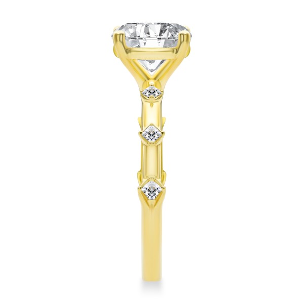 14k Yellow Gold Spaced Accent Diamond Engagement Ring - Side View -  108145