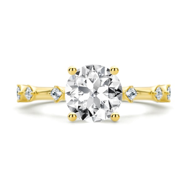 14k Yellow Gold Spaced Accent Diamond Engagement Ring - Top View -  108145