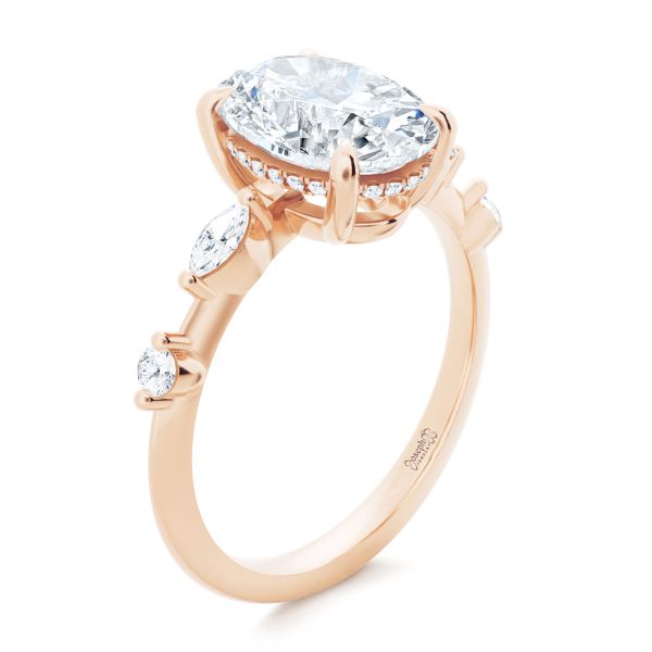 18k Rose Gold 18k Rose Gold Spaced Accents Oval Engagement Ring - Three-Quarter View -  107296