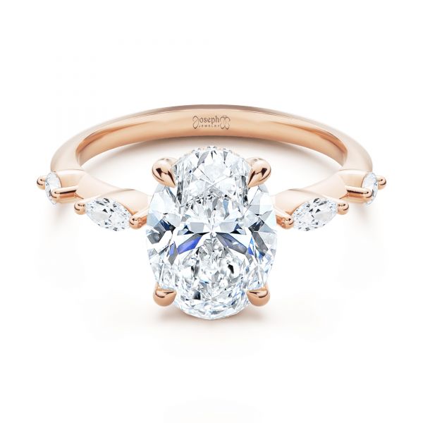 14k Rose Gold 14k Rose Gold Spaced Accents Oval Engagement Ring - Flat View -  107296