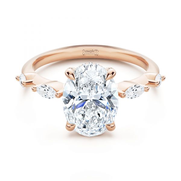 18k Rose Gold 18k Rose Gold Spaced Accents Oval Engagement Ring - Flat View - 107296