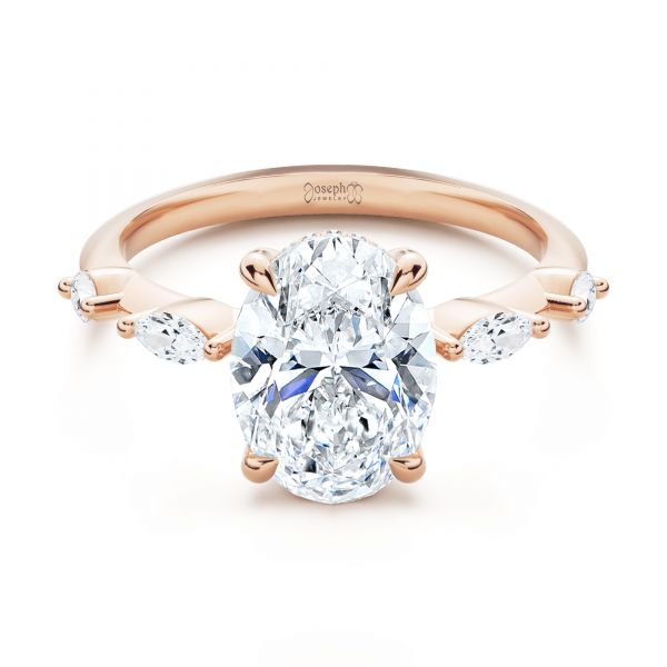 18k Rose Gold 18k Rose Gold Spaced Accents Oval Engagement Ring - Flat View -  107296