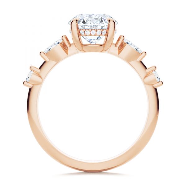 18k Rose Gold 18k Rose Gold Spaced Accents Oval Engagement Ring - Front View -  107296