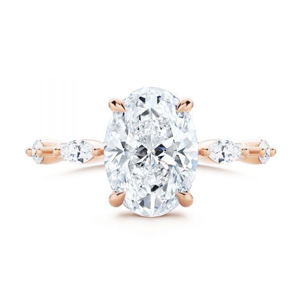18k Rose Gold 18k Rose Gold Spaced Accents Oval Engagement Ring - Top View - 107296