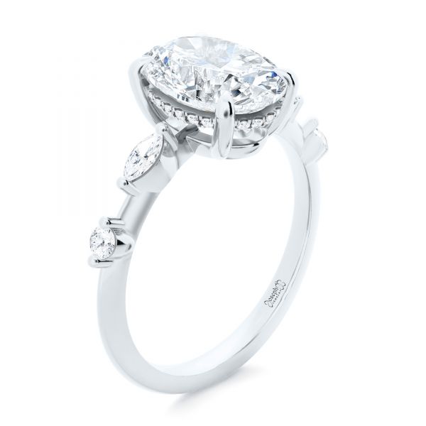 18k White Gold 18k White Gold Spaced Accents Oval Engagement Ring - Three-Quarter View -  107296