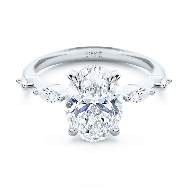  Platinum Platinum Spaced Accents Oval Engagement Ring - Flat View -  107296