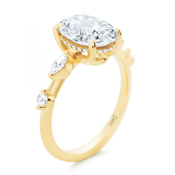 14k Yellow Gold Spaced Accents Oval Engagement Ring - Three-Quarter View -  107296