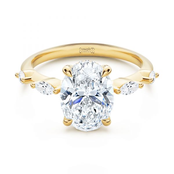 14k Yellow Gold Spaced Accents Oval Engagement Ring - Flat View -  107296