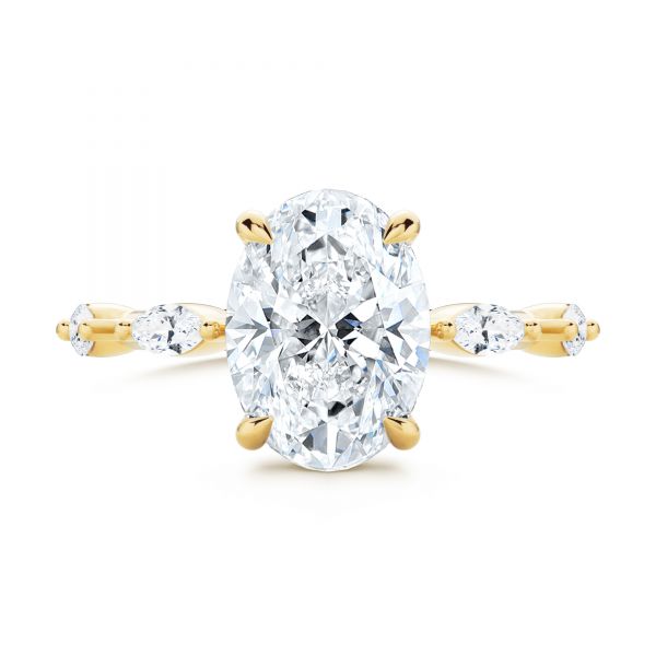 14k Yellow Gold Spaced Accents Oval Engagement Ring - Top View -  107296