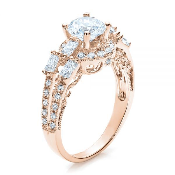 14k Rose Gold 14k Rose Gold Split Shank Baguette Diamond Engagement Ring - Vanna K - Three-Quarter View -  100071