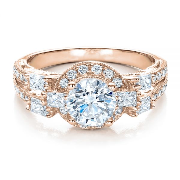 14k Rose Gold 14k Rose Gold Split Shank Baguette Diamond Engagement Ring - Vanna K - Flat View -  100071