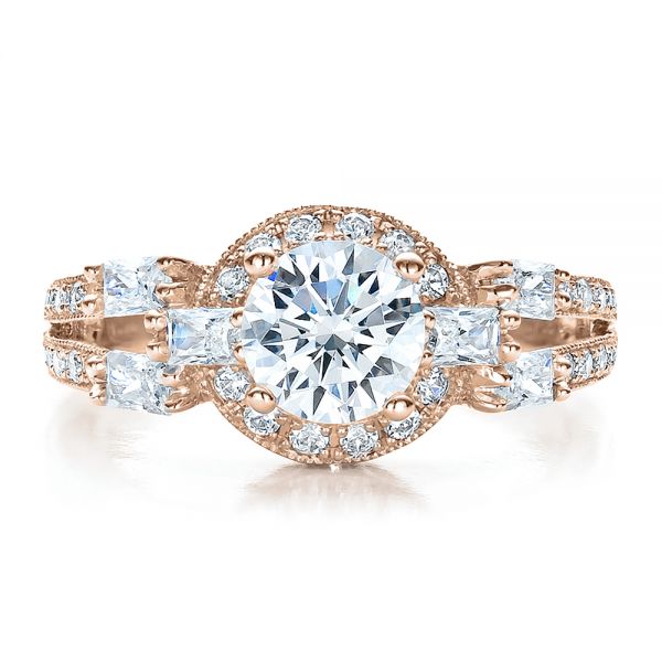 14k Rose Gold 14k Rose Gold Split Shank Baguette Diamond Engagement Ring - Vanna K - Top View -  100071