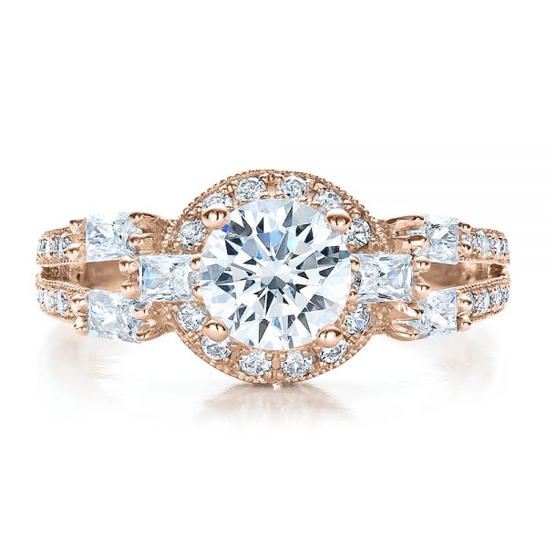 18k Rose Gold Split Shank Baguette Diamond Engagement Ring - Vanna K ...