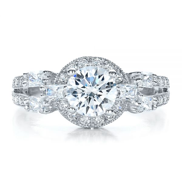  Platinum Split Shank Baguette Diamond Engagement Ring - Vanna K - Top View -  100071