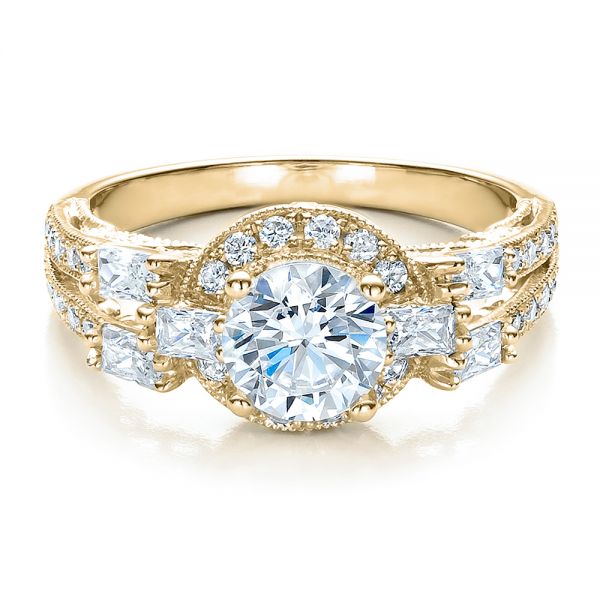 18k Yellow Gold 18k Yellow Gold Split Shank Baguette Diamond Engagement Ring - Vanna K - Flat View -  100071