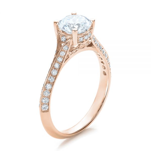 18k Rose Gold 18k Rose Gold Split Shank Diamond Engagement Ring - Three-Quarter View -  100396
