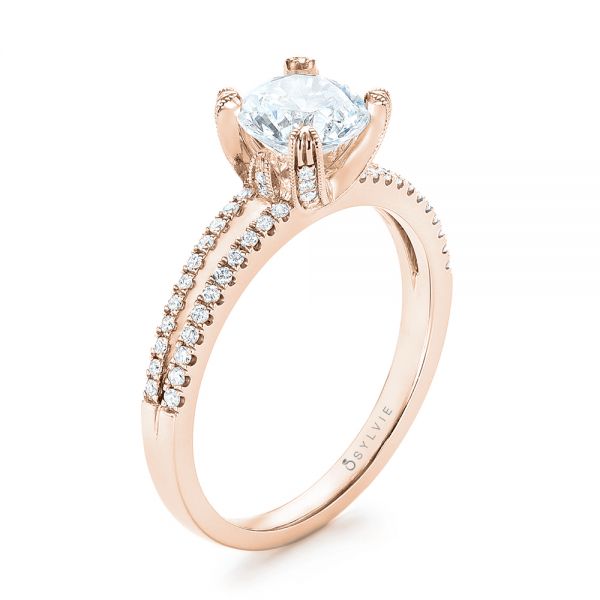 18k Rose Gold 18k Rose Gold Split Shank Diamond Engagement Ring - Three-Quarter View -  103076