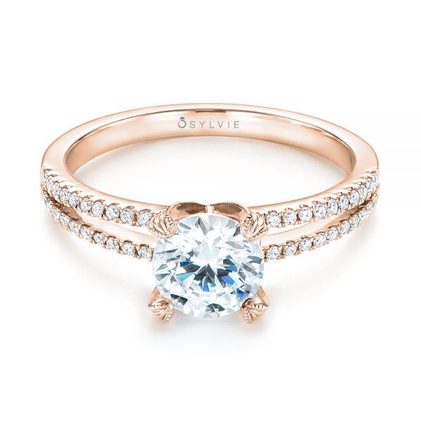 18k Rose Gold 18k Rose Gold Split Shank Diamond Engagement Ring - Flat View -  103076