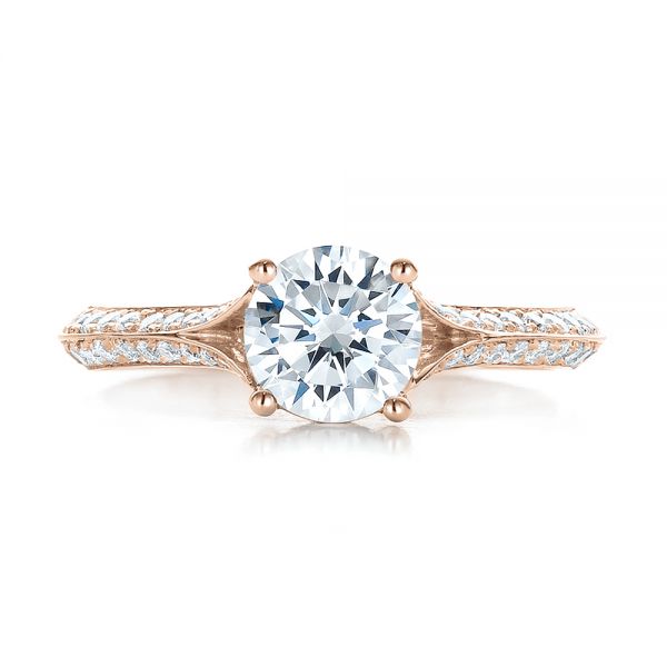 14k Rose Gold 14k Rose Gold Split Shank Diamond Engagement Ring - Top View -  100396