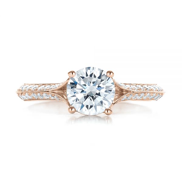 14k Rose Gold 14k Rose Gold Split Shank Diamond Engagement Ring - Top View - 100396
