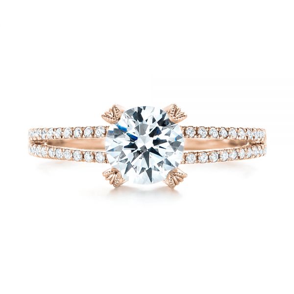 18k Rose Gold 18k Rose Gold Split Shank Diamond Engagement Ring - Top View -  103076