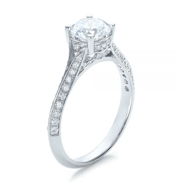 14k White Gold Split Shank Diamond Engagement Ring - Three-Quarter View -  100396