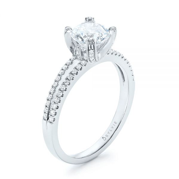 18k White Gold Split Shank Diamond Engagement Ring - Three-Quarter View -  103076