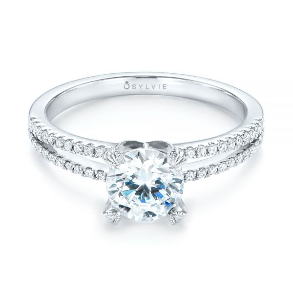 18k White Gold Split Shank Diamond Engagement Ring - Flat View -  103076