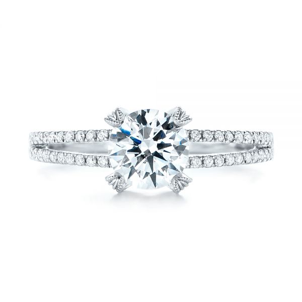 18k White Gold Split Shank Diamond Engagement Ring - Top View -  103076