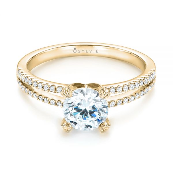 18k Yellow Gold 18k Yellow Gold Split Shank Diamond Engagement Ring - Flat View - 103076