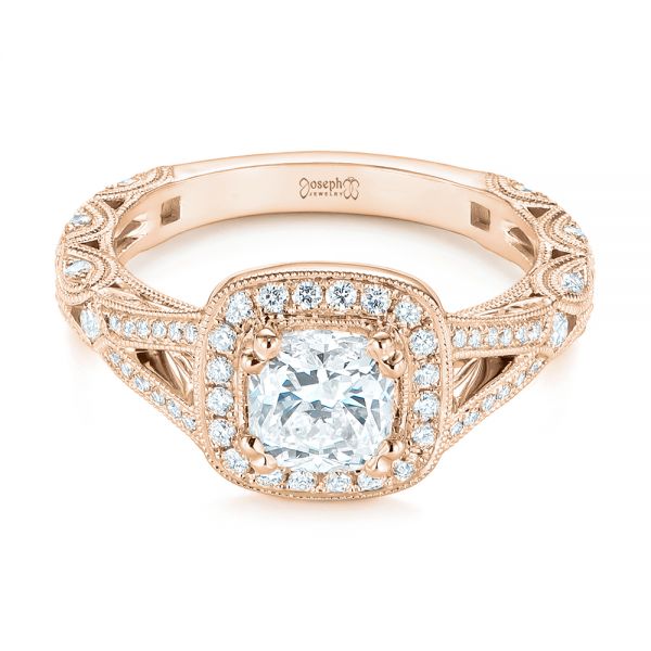 14k Rose Gold 14k Rose Gold Split Shank Diamond Halo Engagement Ring - Flat View - 104984