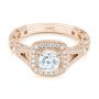 14k Rose Gold 14k Rose Gold Split Shank Diamond Halo Engagement Ring - Flat View -  104984 - Thumbnail