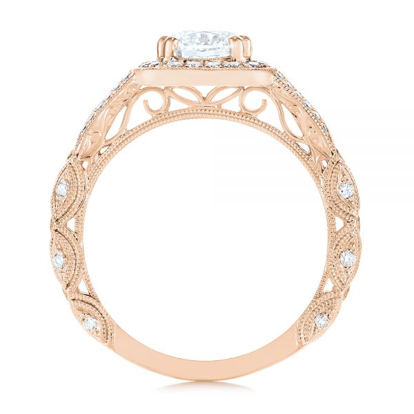 14k Rose Gold 14k Rose Gold Split Shank Diamond Halo Engagement Ring - Front View - 104984