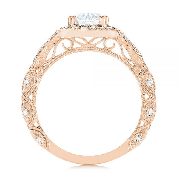 18k Rose Gold 18k Rose Gold Split Shank Diamond Halo Engagement Ring - Front View -  104984