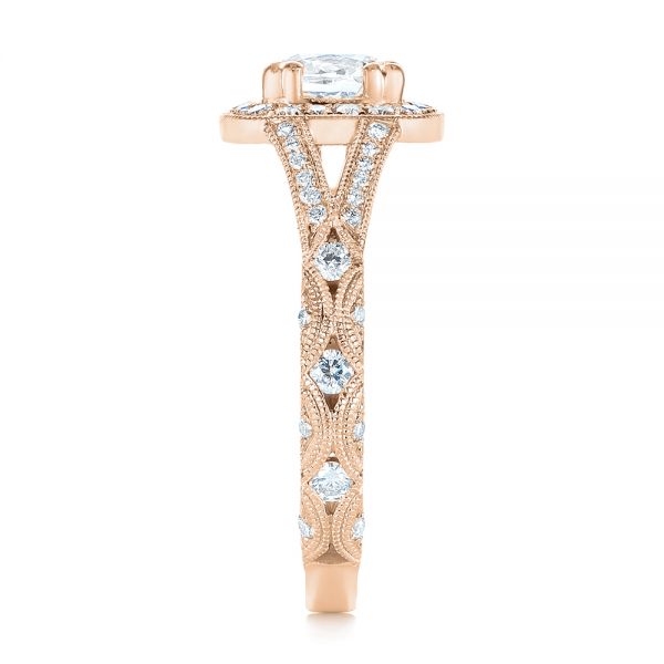 14k Rose Gold 14k Rose Gold Split Shank Diamond Halo Engagement Ring - Side View - 104984