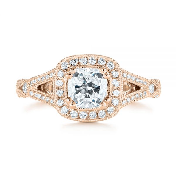14k Rose Gold 14k Rose Gold Split Shank Diamond Halo Engagement Ring - Top View - 104984