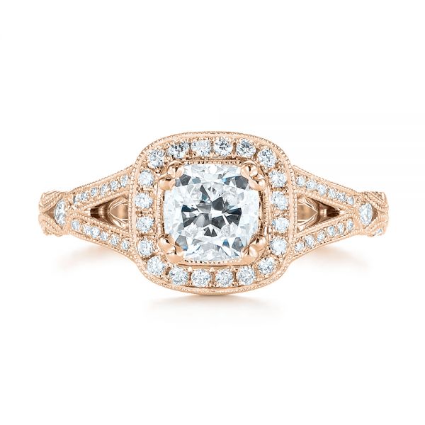 14k Rose Gold 14k Rose Gold Split Shank Diamond Halo Engagement Ring - Top View -  104984