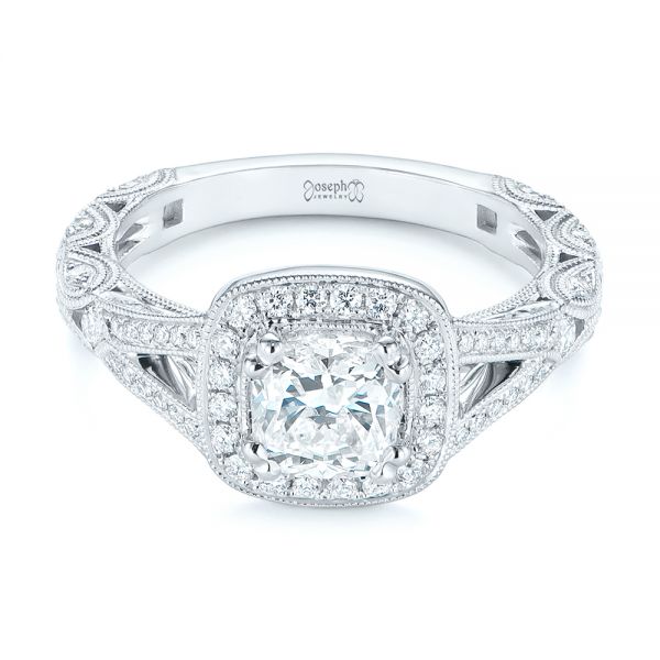 18k White Gold 18k White Gold Split Shank Diamond Halo Engagement Ring - Flat View -  104984