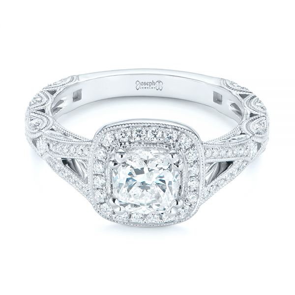 18k White Gold 18k White Gold Split Shank Diamond Halo Engagement Ring - Flat View - 104984