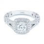 18k White Gold 18k White Gold Split Shank Diamond Halo Engagement Ring - Flat View -  104984 - Thumbnail