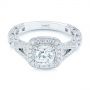 18k White Gold 18k White Gold Split Shank Diamond Halo Engagement Ring - Flat View -  104984 - Thumbnail