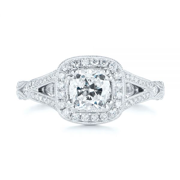 18k White Gold 18k White Gold Split Shank Diamond Halo Engagement Ring - Top View -  104984