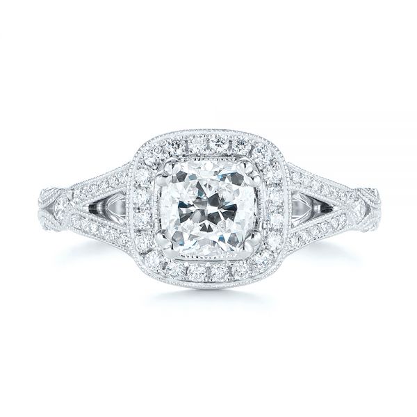 14k White Gold 14k White Gold Split Shank Diamond Halo Engagement Ring - Top View -  104984