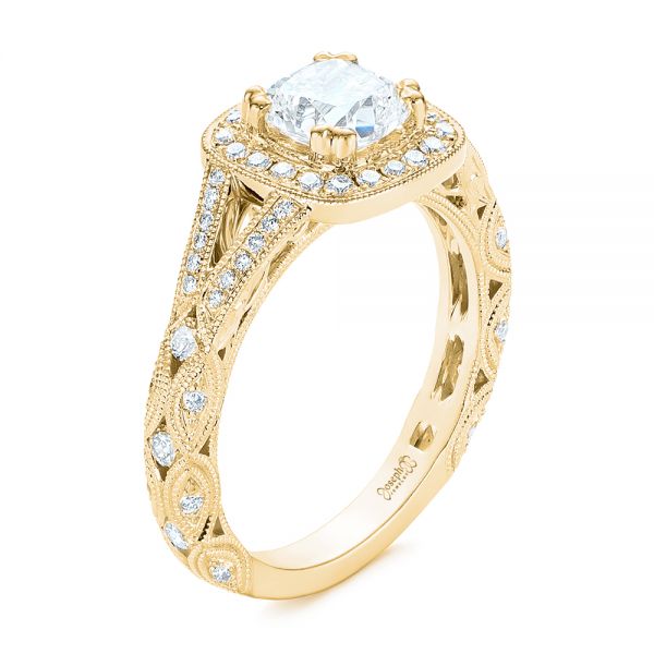 14k Yellow Gold 14k Yellow Gold Split Shank Diamond Halo Engagement Ring - Three-Quarter View -  104984