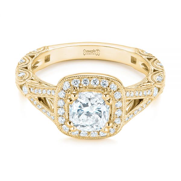 14k Yellow Gold 14k Yellow Gold Split Shank Diamond Halo Engagement Ring - Flat View -  104984