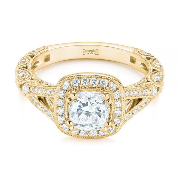 14k Yellow Gold 14k Yellow Gold Split Shank Diamond Halo Engagement Ring - Flat View -  104984